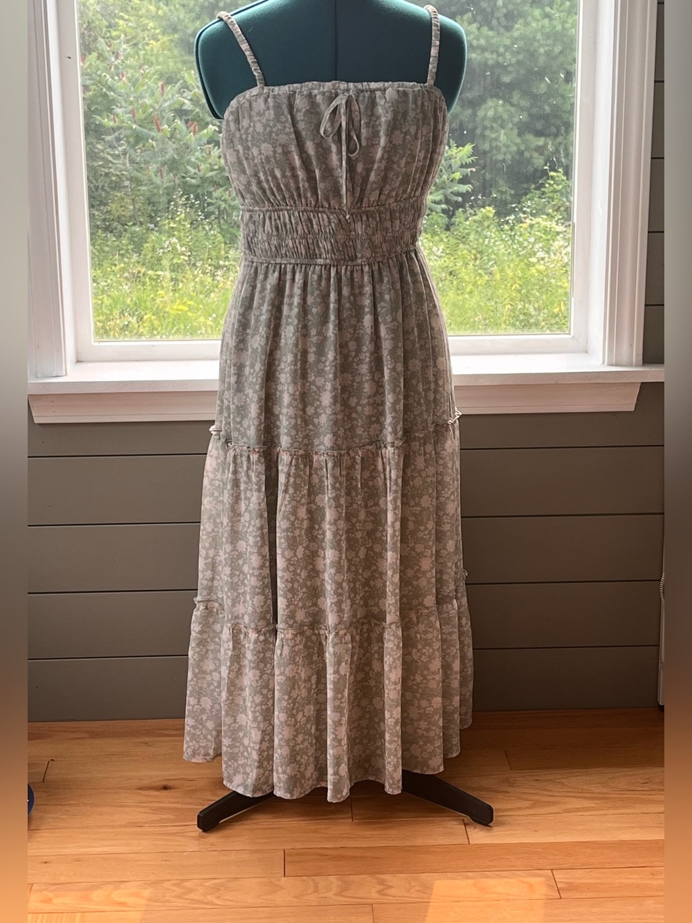 Trixxi Sage Floral Smocked Tiered Maxi Dress